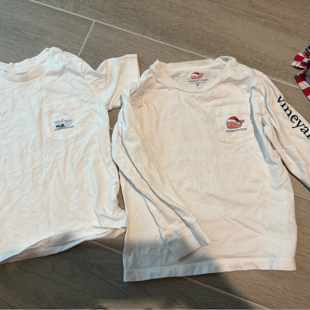Vineyard Vines Christmas White Long Sleeve and Short Sleeve Shirt with Logo set